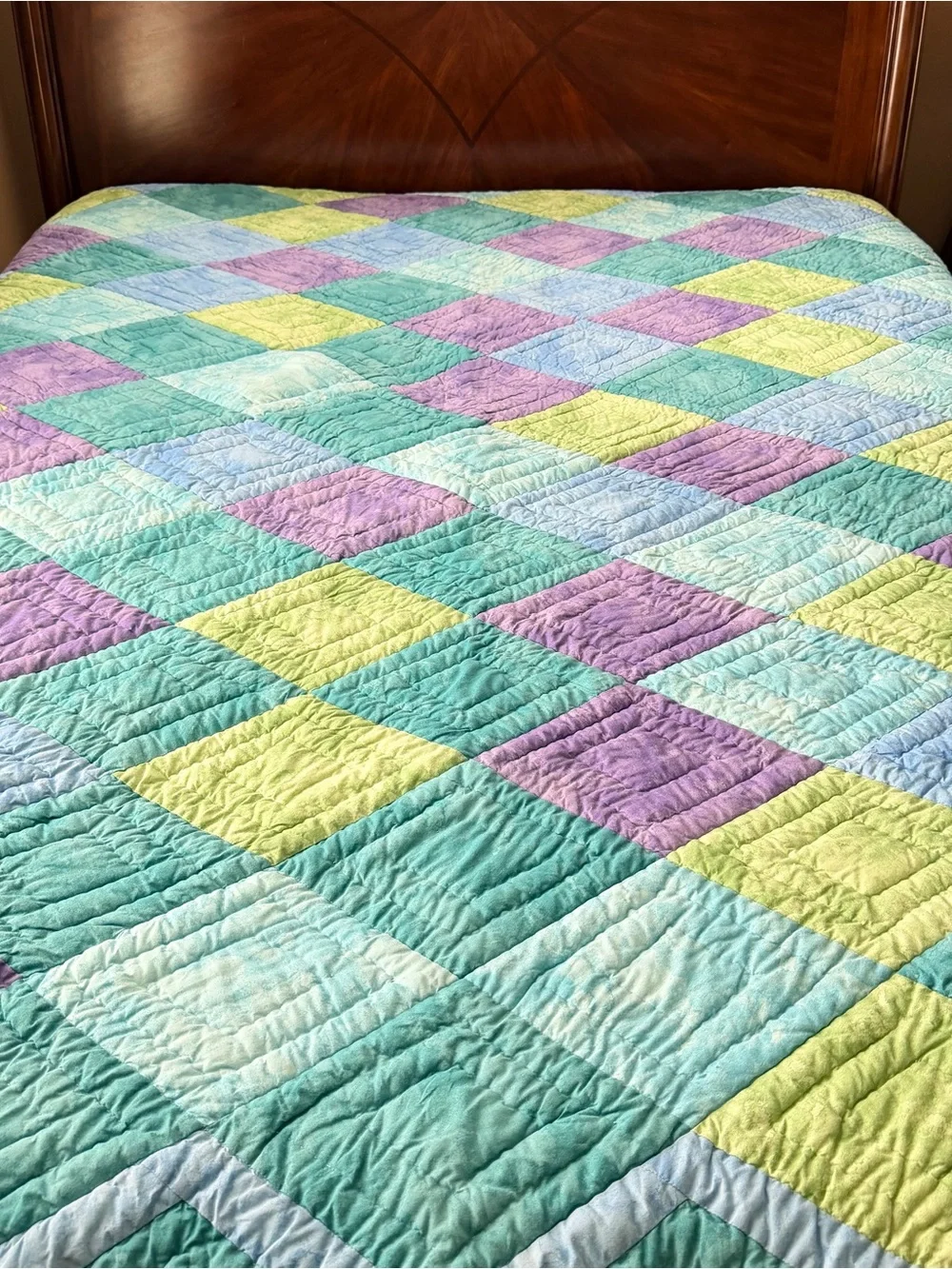 Vintage Pastel Patchwork Cotton  Queen Quilt – 85” x 90”